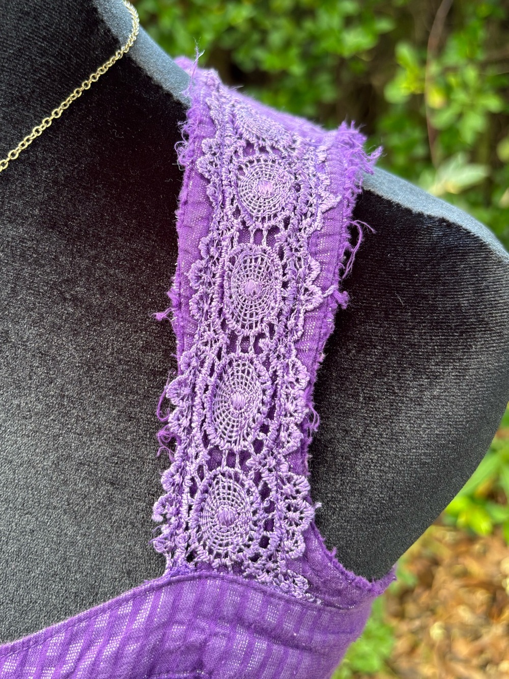 Royal Purple Button-Up Blouse with Lace Detailing - Picture 3 of 5